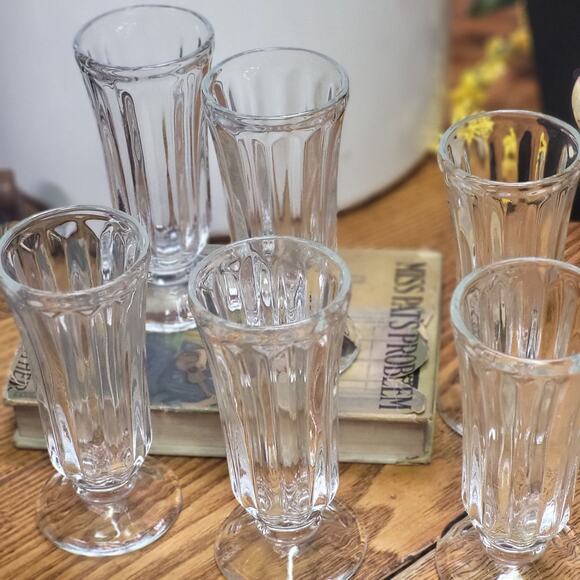 Mid Century Ice Cream Soda Glasses, Set of 6 Pedestal Tulip Shaped Glasses - Picture 8 of 8